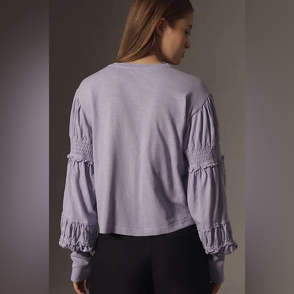 Pilcro Crewneck Ruched Smocked Puff Sleeve Top Women's XL Lilac Cotton - Picture 7 of 11